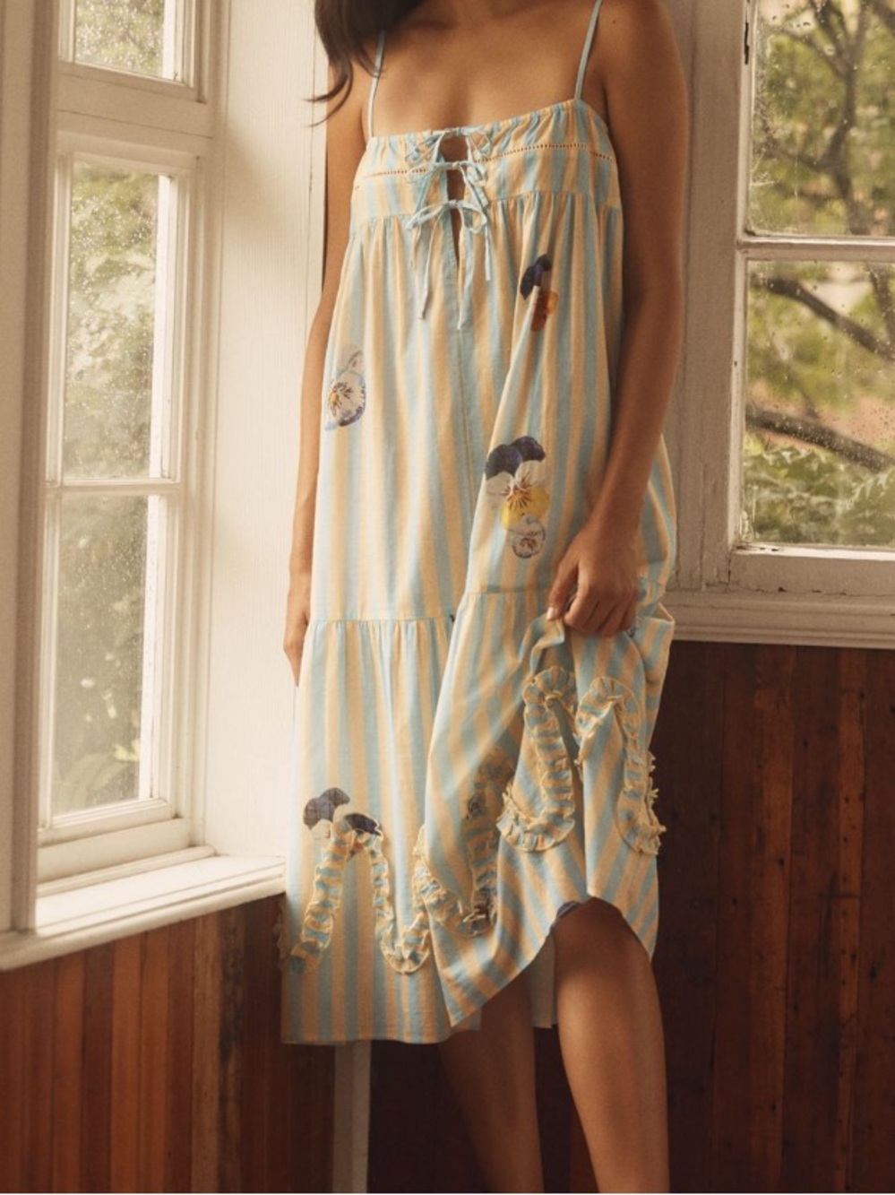 🟤NWT NAY BELLAMY x LYREBIRD by ANTHROPOLOGIE Midi Nap Dress in Pale Blue/Yellow